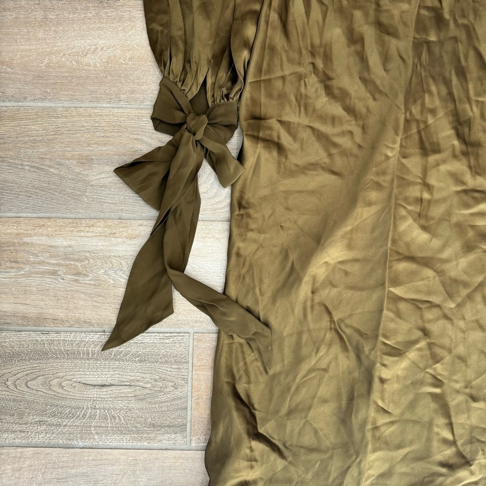 Olivia Von Halle Silk Midi Dress Button Down Tie Sleeve Olive Green Small - Picture 9 of 9